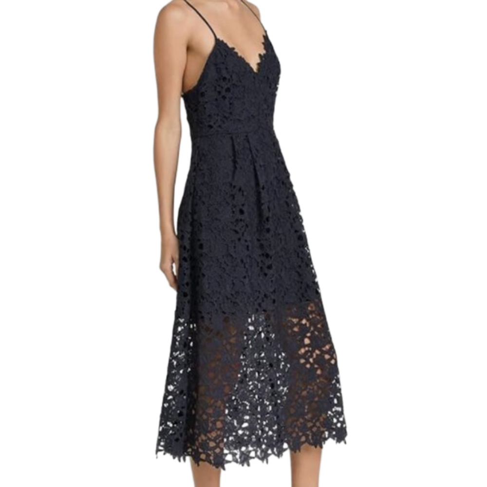 Spaghetti Strap Navy Lace Midi Dress - Women